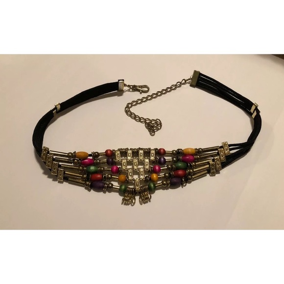 Women's Boho Style Wooden Beads and Floral Stamped Metal Squares Belt - Picture 2 of 8